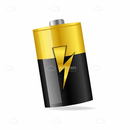 Yellow and Black Battery with Lighting Bolt Symbol